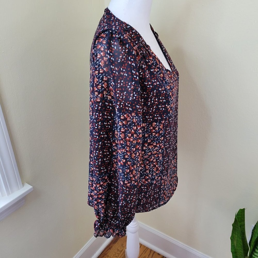 Skies Are Blue Long Sleeve Blouse Navy Floral V-Neck Top Womens Size XS - Picture 6 of 14